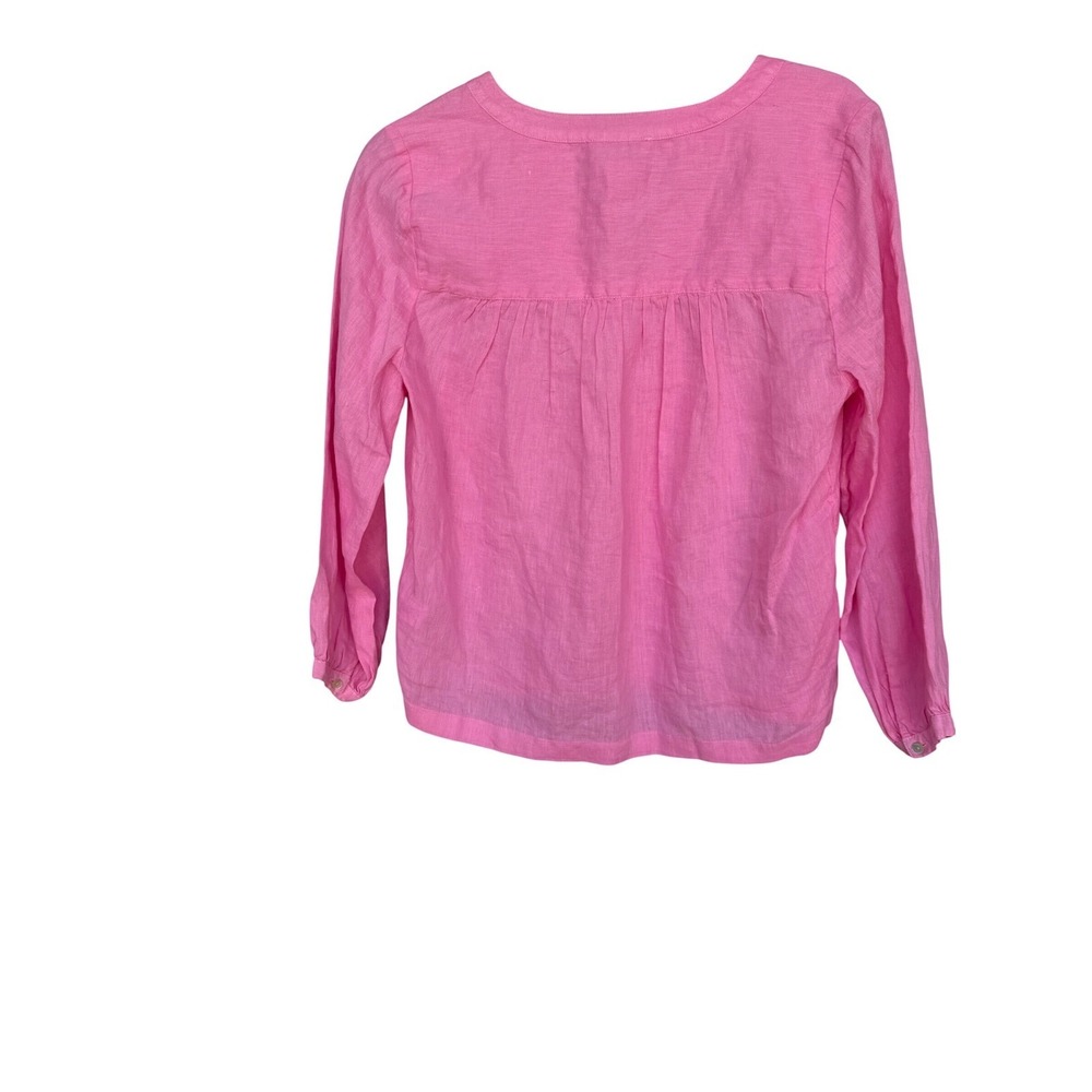Halston Pink 100% Linen Peasant Top Long Sleeve Popover Blouse Size S Resortwear - Picture 5 of 7